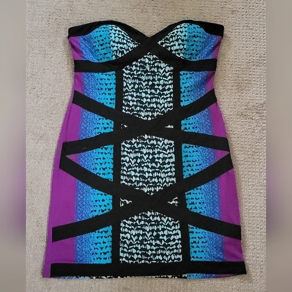 Rampage Vibrant Multi Color Strapless Lined Party Dress - Picture 2 of 14